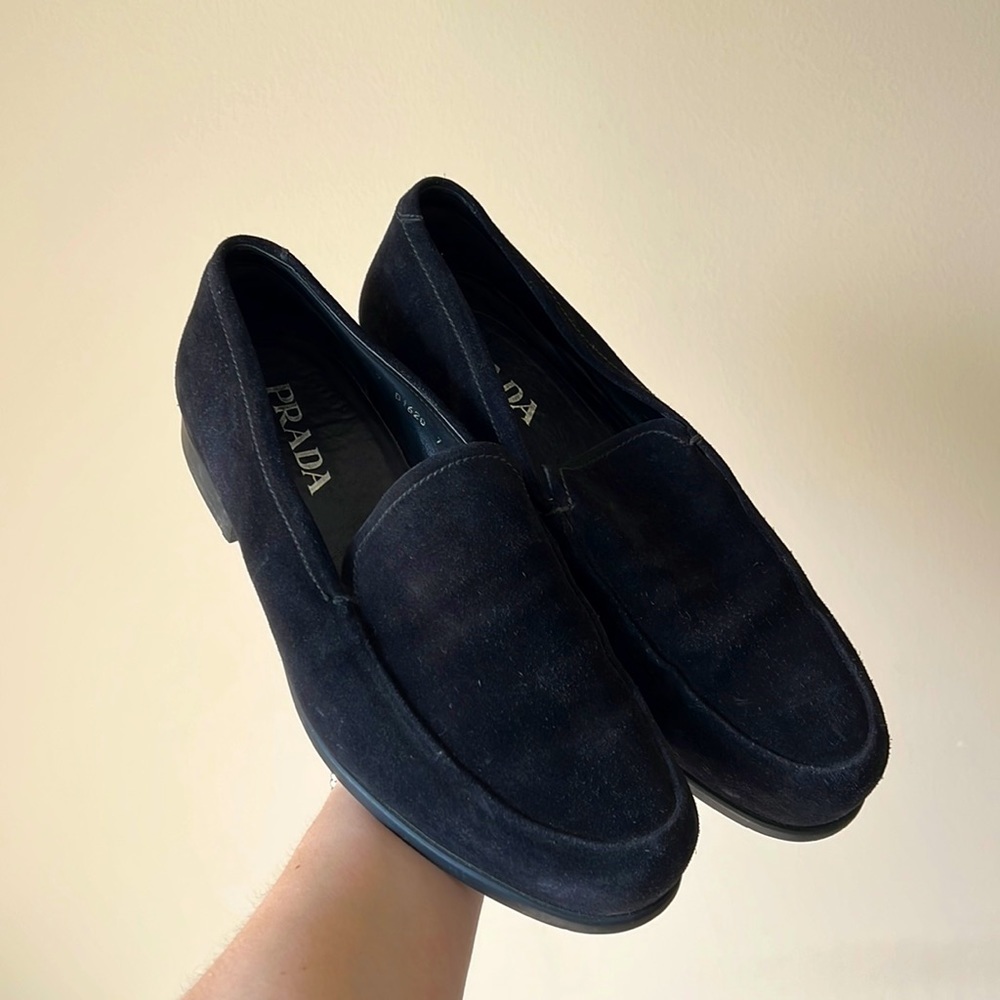 Prada Black Suede Slipper Loafers
